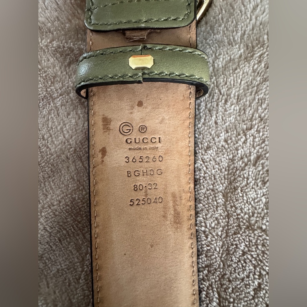 Gucci Olive Green GG Marmont Leather Belt Gold Buckle | Size 80 / 32 - Picture 6 of 8